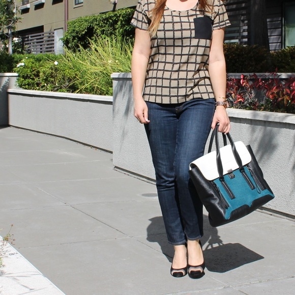 Rag and Bone Silk Windowpane T-Shirt - Picture 2 of 6